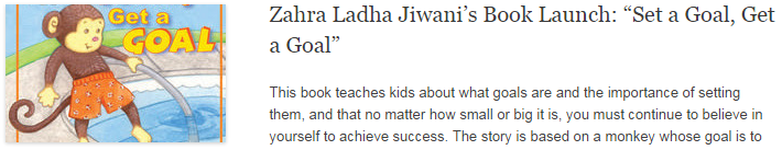 Zahra Ladha Jiwani’s Book Launch: “Set a Goal, Get a Goal”