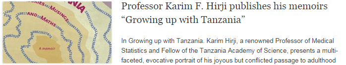 Professor Karim F. Hirji publishes his memoirs “Growing up with Tanzania”