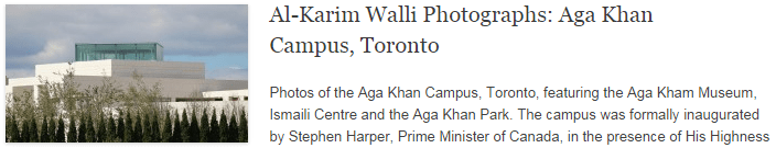 Al-Karim Walli Photographs: Aga Khan Campus, Toronto