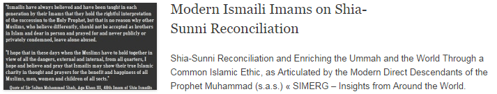 Modern Ismaili Imams on Shia-Sunni Reconciliation Modern Ismaili Imams on Shia-Sunni Reconciliation