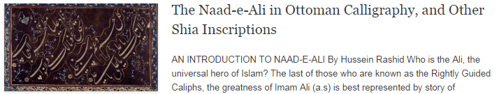 The Naad-e-Ali in Ottoman Calligraphy, and Other Shia Inscriptions The Naad-e-Ali in Ottoman Calligraphy, and Other Shia Inscriptions