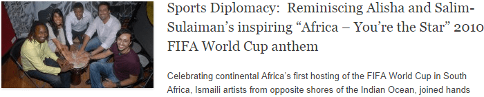 Sports Diplomacy:  Reminiscing Alisha and Salim-Sulaiman’s inspiring “Africa – You’re the Star” 2010 FIFA World Cup anthem