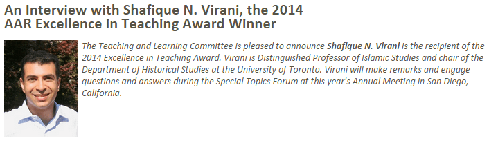 Professor Shafique Virani: One of the best attraction of University of Toronto - Highest Pedagogical Honor - Interview, The American Academy of Religion Professor Shafique Virani: One of the best attraction of University of Toronto - Highest Pedagogical Honor - Interview, The American Academy of Religion