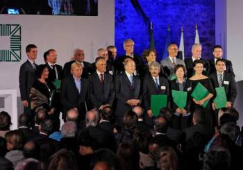 Lisbon Portugal. September, 2013: AKAA Laureates with His Highness Prince Karim Aga Khan IV and the President of Portugal
