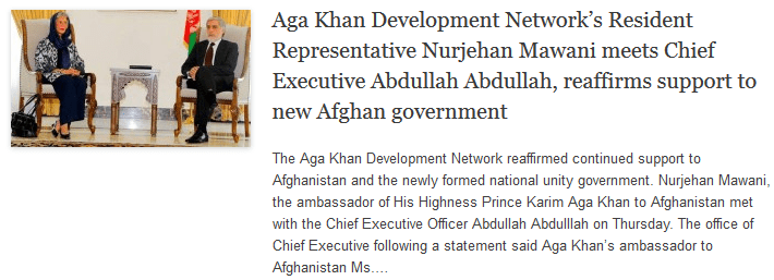 AKDNs Resident Representative Nurjehan Mawani meets Chief Executive Abdullah Abdullah, reaffirms support to new Afghan government