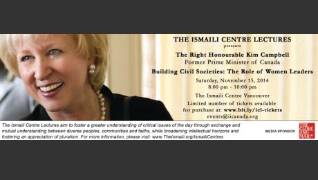 Live Webcast: Former Prime Minister of Canada, The Right Honourable Kim Campbell to speak at the Ismaili Centre, Burnaby