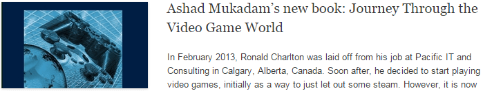 Ashad Mukadam’s new book: Journey Through the Video Game World