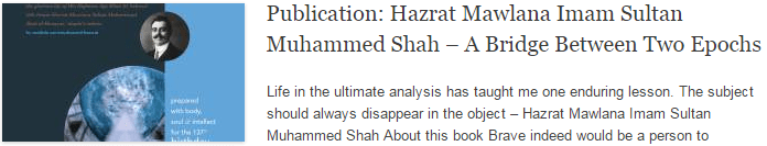 Publication: Hazrat Mawlana Imam Sultan Muhammed Shah – A Bridge Between Two Epochs