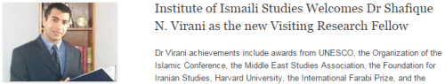 Institute of Ismaili Studies Welcomes Dr Shafique N. Virani as the new Visiting Research Fellow