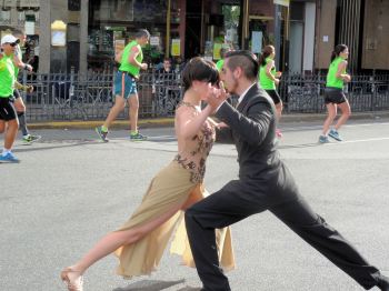 Tango dancers perform during the 42k marathon in Buenos Aaires