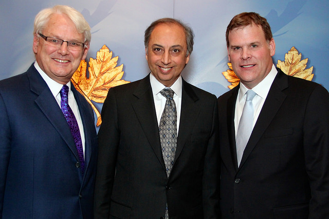 DFATD - Left to right Gordon Campbell, Canada’s High Commissioner to the United Kingdom, Mahmoud Eboo of the Aga Khan Foundation and Canadian Foreign Affairs Minister John Baird on the occasion of the Diefenbaker Award