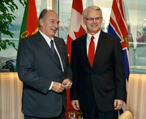 Premier Gordon Campbell hosted His Highness the Aga Khan for a meeting and luncheon with community, education and business leaders during the Aga Khan`s visit to British Columbia as part of his Golden Jubilee celebration.