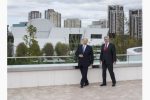The Aga Khan, left, with Prime Minister Stephen Harper at the opening of the Ismaili Centre and the Aga Khan Museum on Sept. 12, 2014. Picture taken at the terrace on top of the Ismaili Centre building with the Aga Khan Museum in the background. (Image: Aaron Vincent Elkaim / THE CANADIAN PRESS)