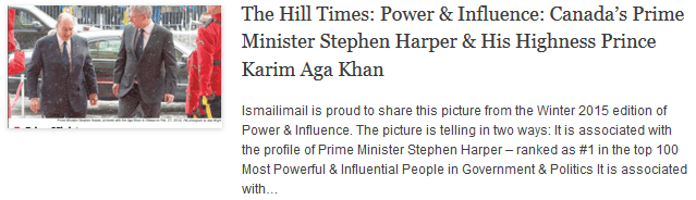 The Hill Times - Power & Influence - Canadas Prime Minister Stephen Harper & His Highness Prince Karim Aga Khan