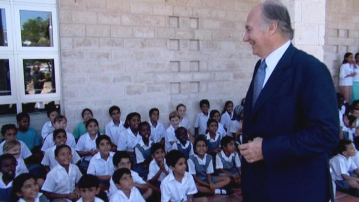 The Aga Khan visiting one of the AKDN's schools - the Aga Khan Academy, Mombasa in Kenya. His key development project is education. (Image via CCTV/CNTV)