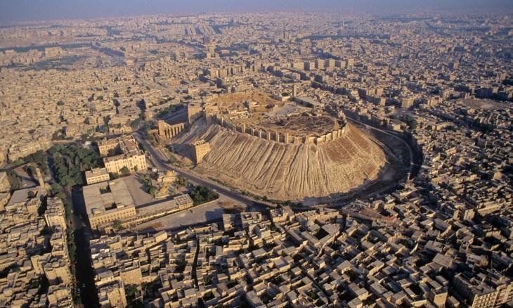 The citadel of Aleppo pictured in 1993. In recent years the site has suffered untold damage, which can only be properly assessed when the war is over. Photograph: Frederic Soltan/Sygma/Corbis  via The Guardian