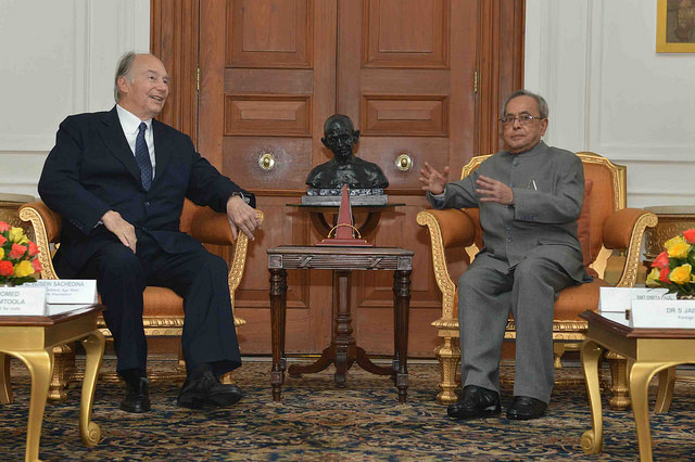 His Highness Prince Karim Aga Khan calling on the President of India, Shri Pranab Mukherjee