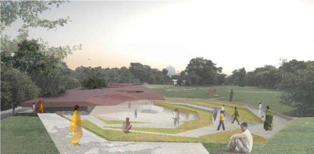An artist’s impression of the sunken interpretation centre linking three historic sites -- Humayun’s Tomb, Sundar Nursery and Nizamuddin Basti - (Image via The Hindu)
