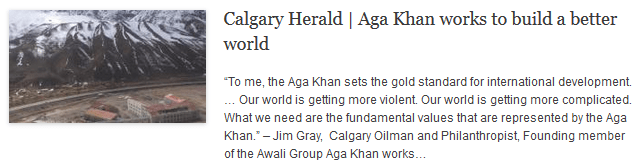 Calgary Herald- Aga Khan works to build a better world