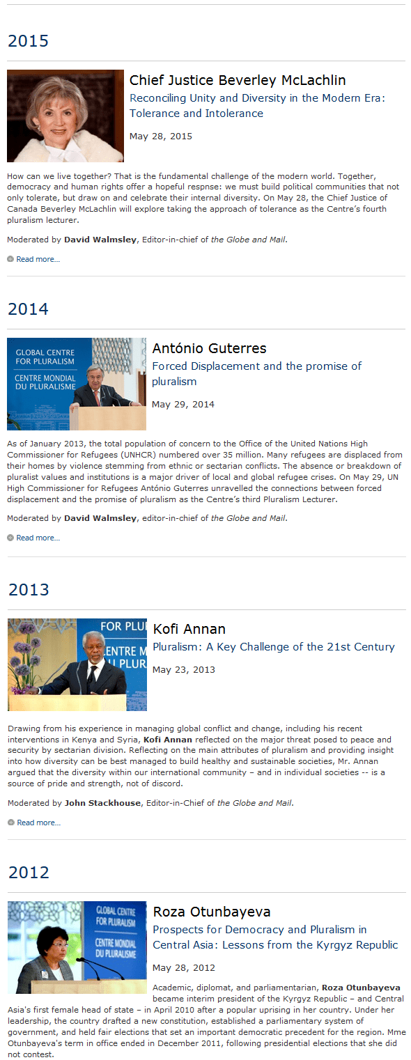 Global Centre of Pluralism - Annual Lecture Speakers