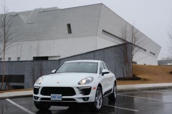 The 2015 Porsche Macan S in front of Aga Khan Museum in Toronto. Two illustrations of streamlined, sleek design. (Photo: KATHY RENWALD via Inside Toronto)