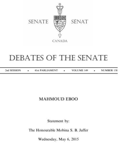 Senate statement by Senator Mobina Jaffer on Dr. Mahmoud Eboo