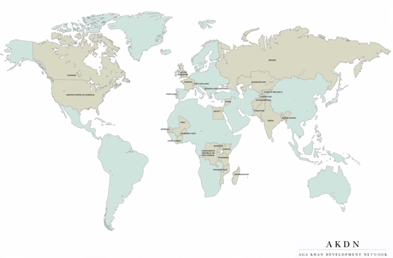 AKDN - Map of Where AKDN works - Presence in 30 countries.