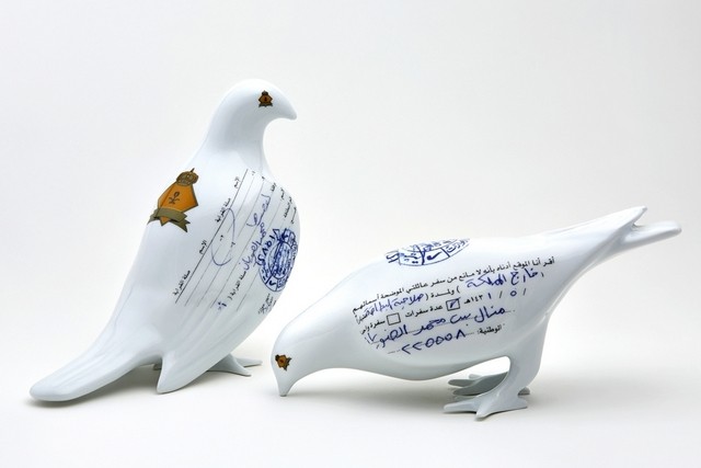 Manal Al Dowayan, B. 1973, Two Ceramic Doves (image via Aga Khan Museum - Barjeel Art Foundation Collection). <br /> Al-Qassemi's Sharjah based Barjeel Art Foundation contemporary art collection on exhibit and showcasing work by Arab artists at Toronto’s Aga Khan Museum.