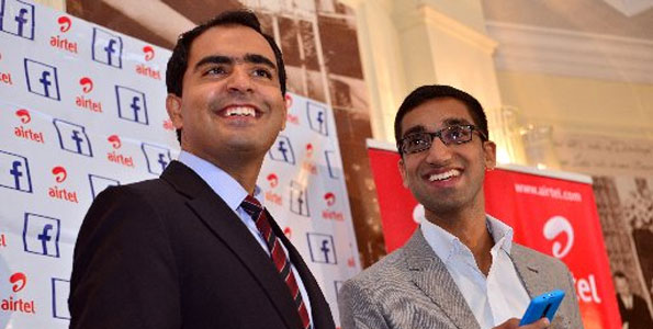 Airtel Kenya CEO Adil El Youssefi (left) and Facebook Growth and Partnerships Eastern & Southern Africa manager, Naheed Hirji during the launch of a partnership with Facebook to offer the Internet.org app last year. PHOTO | SALATON NJAU