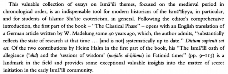 Review of Books: Mediaeval Isma'ili History and Thought