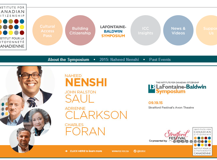 Calgary Mayor Naheed Nenshi delivers the 13th LaFontaine-Baldwin Symposium keynote on citizenship and the importance of inclusion alongside Adrienne Clarkson and John Ralston Saul