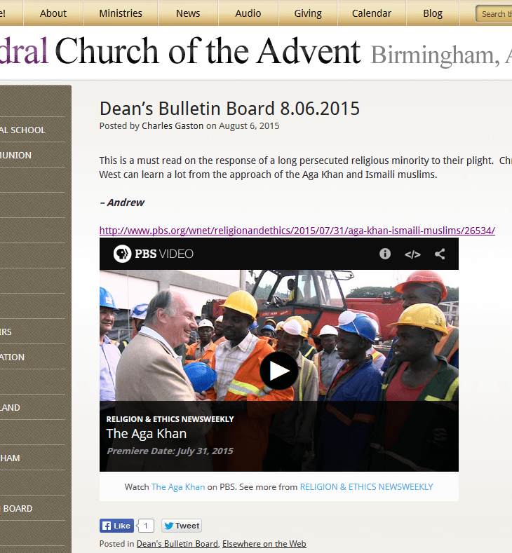 Christians in the West can learn a lot from the approach of the Aga Khan | Dean's Bulletin Board - Cathedral Church of the Advent