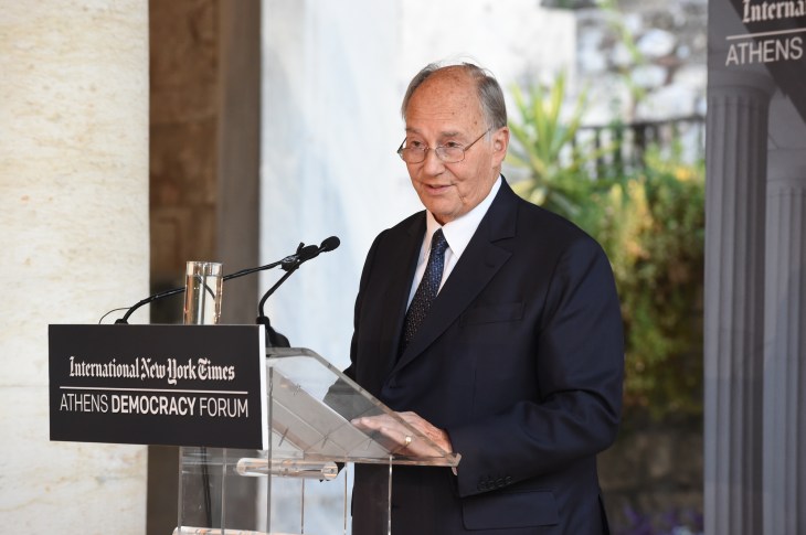 His Highness the Aga Khan delivering the Keynote Address to the 2015 Athens Democracy Forum. (image via Huffington Post)