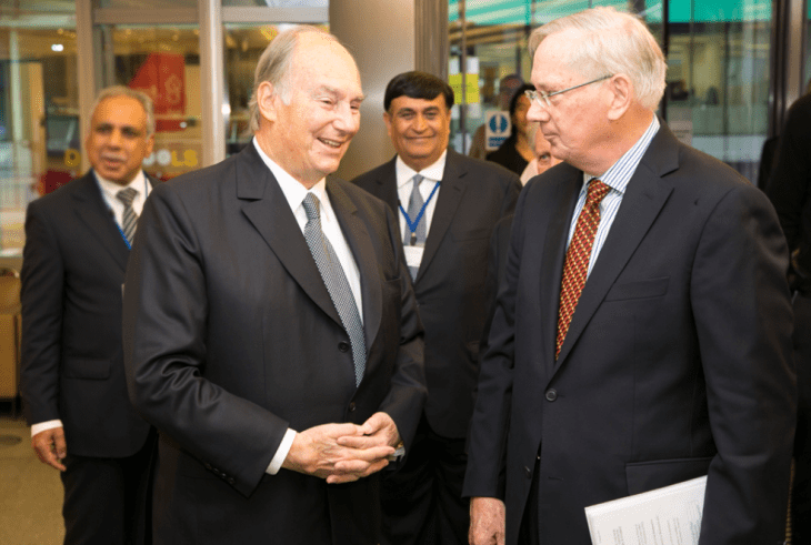 His Royal Highness the Duke of Gloucester, Patron of ICOMOS-UK receives His Highness the Aga Khan for the 50th anniversary conference. (Photo AKDN / Anya Campbell)