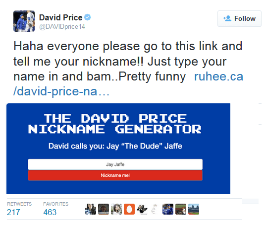 Ruhee Dewji' s David Price nickname generator goes viral