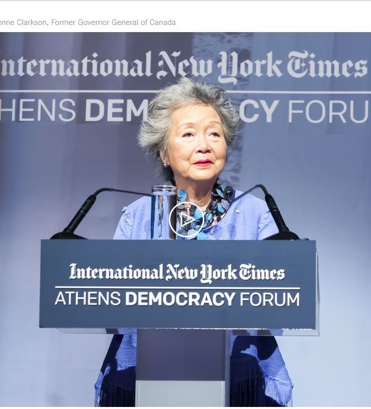 Athens Democracy Forum: Keynote Speech with The Right Honorable Adrienne Clarkson, Former Governor General of Canada