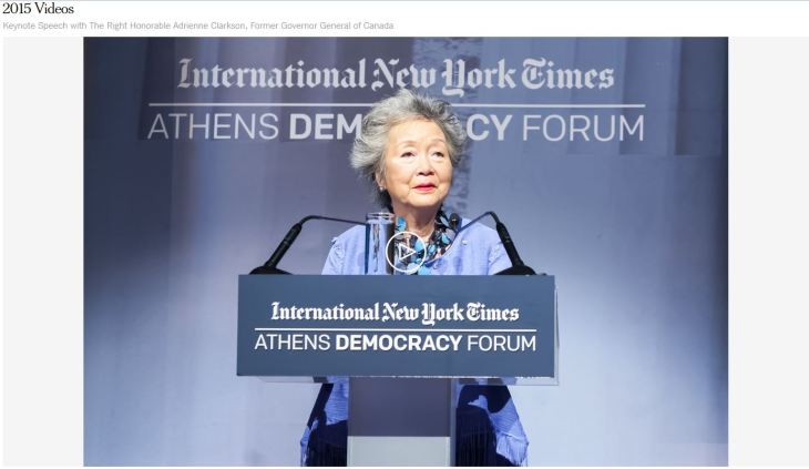 Athens Democracy Forum: Keynote Speech with The Right Honorable Adrienne Clarkson, Former Governor General of Canada