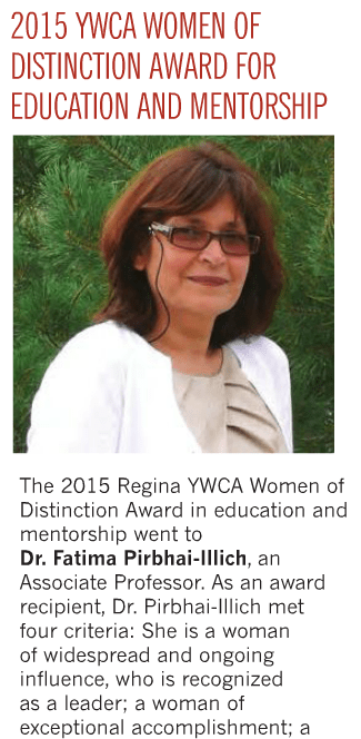 Dr.Fatima Pirbhai-Illich receives 2015 Regina YWCA Woman of Distinction Award