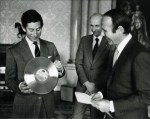 Prince Charles was given the record "Golden Soul" by the UN High Commissioner for Refugees Sadruddin Aga Khan (right) during a ceremony. (Image credit: UNHCR Photos/ 1977)