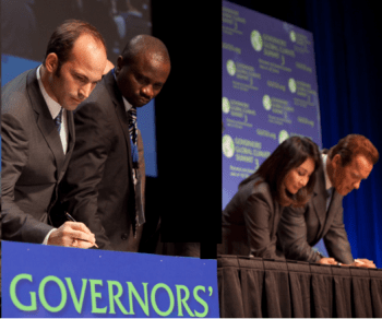 Davis, California, November 17, 2010: Prince Hussain signs Charter of Climate Action at Governors' Global Climate Summit 3. (Image credit: AKDN)