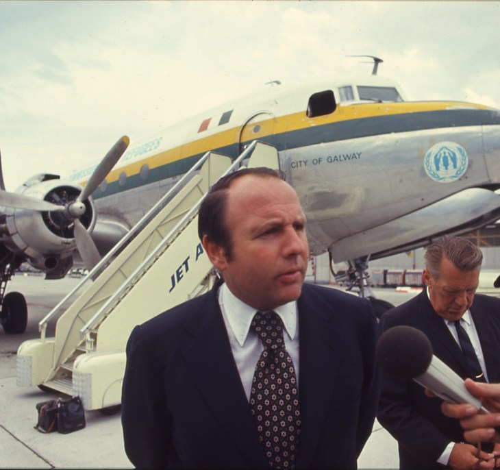 Prince Sadruddin Aga Khan, UN High Commissioner for Refugees. Sadruddin Aga Khan UN High Commissioner for Refugees 1965-1977. United Nations High Commissioner for Refugees Sadruddin Aga Khan being interviewed in front of the "City of Galway". (Image credit: UNHCR / D. Vittet / June 1971)