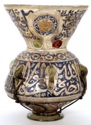 Mosque lamp, ca. 1385, Egypt. The rim of this lamp bears an inscription from the surah al-Nur (Light), verse 35. (Image: Nasser D Khalili Collection of Islamic Art)