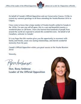 Canada’s Official Opposition leader wishes Arusha Ismaili Reunion great success!