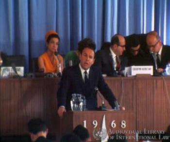 Prince Sadruddin Aga Khan at the International Conference on Human Rights, Tehran, Iran, April 1968