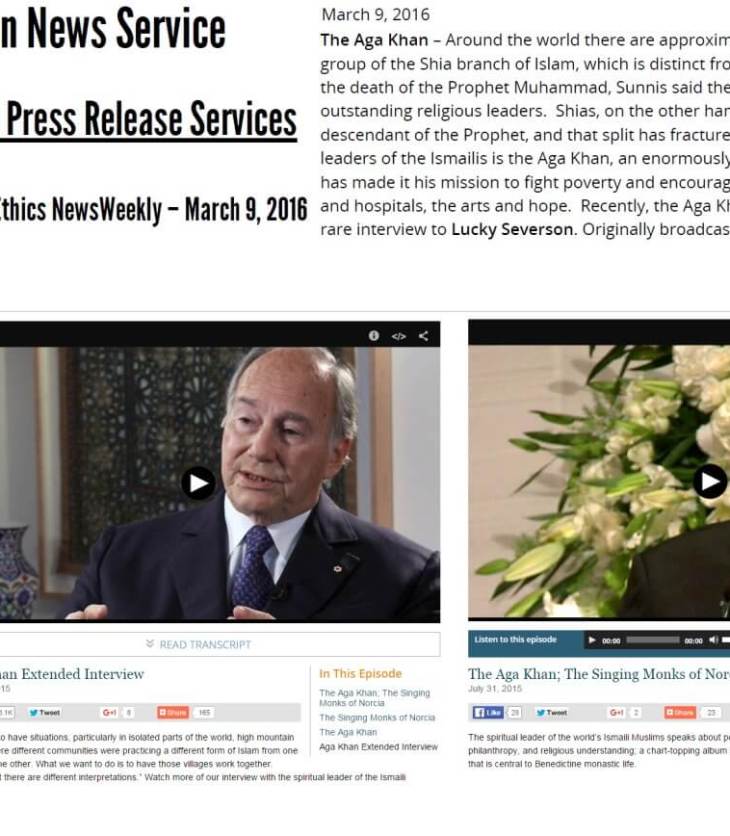 This weekend on Religion and Ethics NewsWeekly: Interview with His Highness Prince Karim Aga Khan