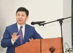 His Excellency Premier Temir Sariev addressing 60 rectors and school directors from across the Kyrgyz Republic at the University of Central Asia. Photographer: Iskender Ermekov