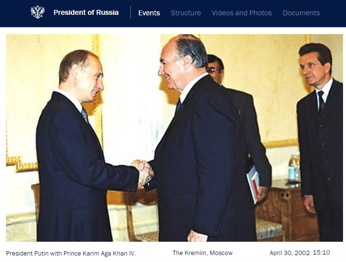 His Highness Prince Karim Aga Khan meets Russian President Putin at the Kremlin 2002-04-30