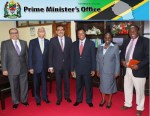 From L-R: Al-Karim Haji (AKU’s Vice President, Finance & Chief Financial Officer); AKU’s President, Firoz Rasul; AKDN Resident Representative for Tanzania, Amin Kurji; Tanzania’s Prime Minister Kassim Fate; Tanzania’s Minister of Education, Science and Vocational Training, Professor Joyce Ndalichako; Dr. Joe L. Lugallo (Tanzanian born Health and International Development Consultant) pose for picture at the Prime Minister's Office. (Image credit: Mkluu/ Prime Minister's Office).