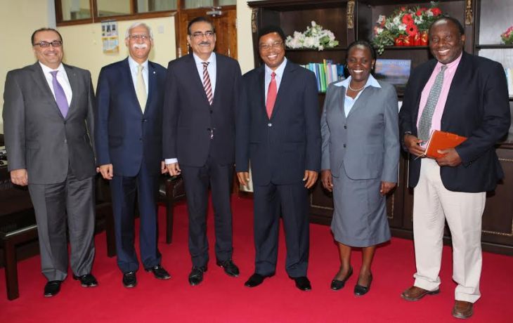 From L-R: Al-Karim Haji (AKU’s Vice President, Finance & Chief Financial Officer); AKU’s President, Firoz Rasul; AKDN Resident Representative for Tanzania, Amin Kurji; Tanzania’s Prime Minister Kassim Fate; Tanzania’s Minister of Education, Science and Vocational Training, Professor Joyce Ndalichako; Dr. Joe L. Lugallo (Tanzanian born Health and International Development Consultant) pose for picture at the Prime Minister's Office. (Image credit: Mkluu/ Prime Minister's Office).