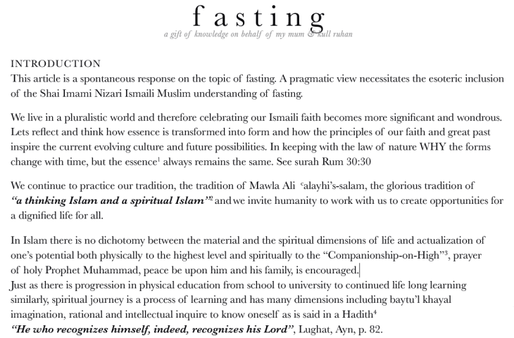 Fasting: Preparation for Laylatu’l Qadr - Article by Yasmin P. Karim